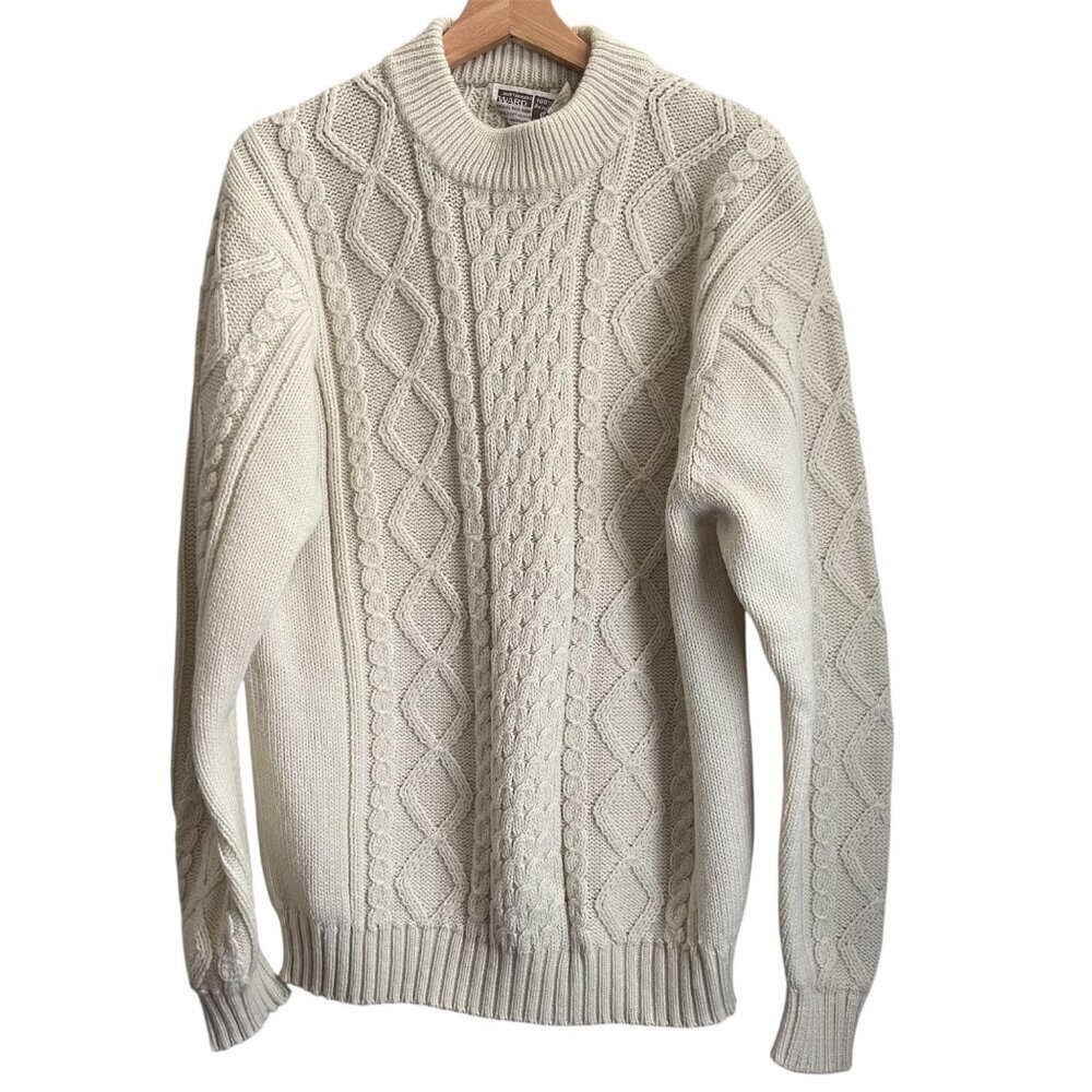 Vintage Montgomery Ward Mens Sweater Size L 70/80s Chunky Cable Knit Fisherman